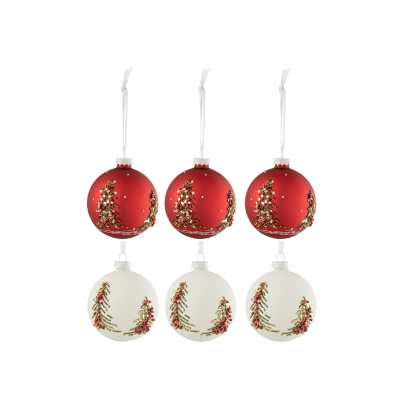 Lot de 6 boules de Noël "sapin" rouge et blanc