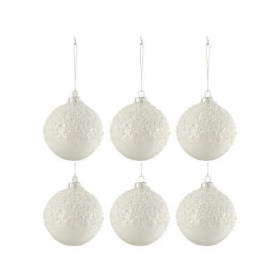 Lot de 6 boules de Noël blanches à paillettes