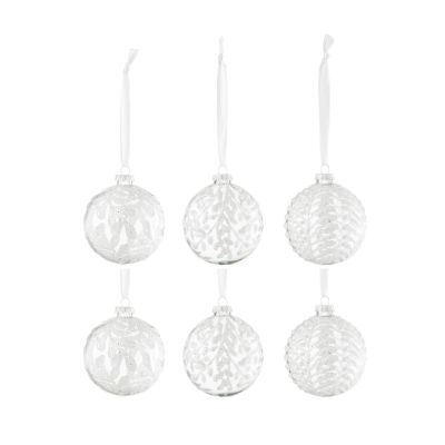 Lot de 6 boules de Noël transparentes à motifs pailletés 