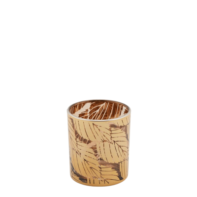 Bougeoir avec feuilles doré H8 D7cm