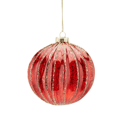 Boule de Noël rouge à rayures dorées M