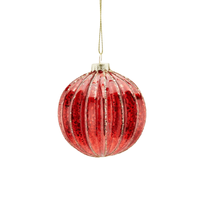 Boule de Noël  rouge à rayures dorées S 