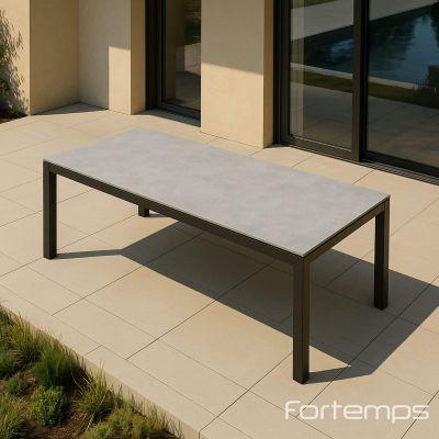 Table Danli noir 220x100 cm plateau en céramique "Ash Grey"