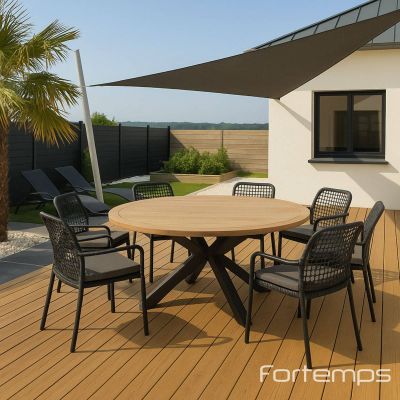 Ensemble de jardin anthracite Prado/Barista : table ronde Ø160 cm + 6 fauteuils