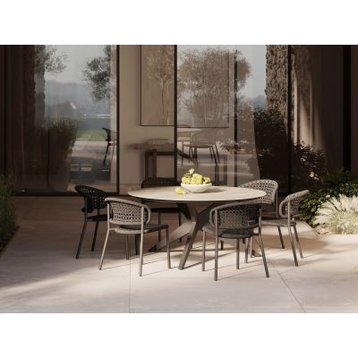 Ensemble anthracite : table Yate de Ø150cm en céramique + 6 fauteuils Butterfly