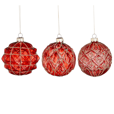 Boule de Noël rouge à paillettes dorées