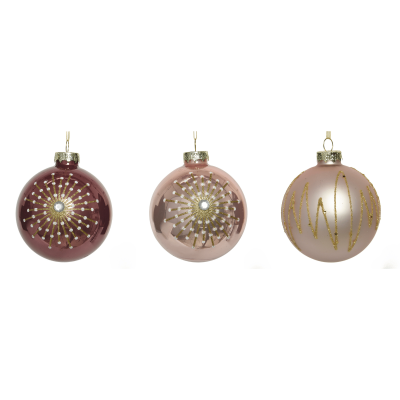 Lot de 3 boules de Noël rose