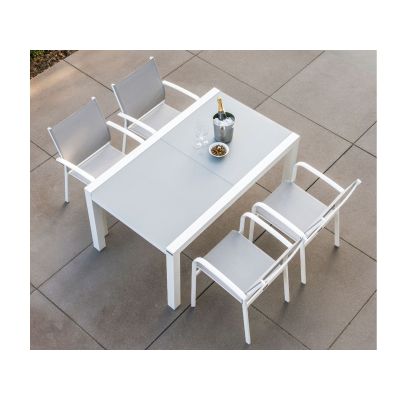 Ensemble de jardin anthracite : table Livorno en verre extensible 152/228X90CM + 6 fauteuils Arcueil